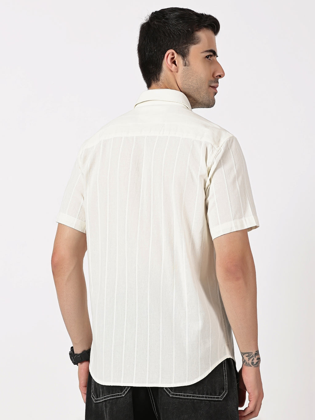 White Striped Half Sleeve Shirt