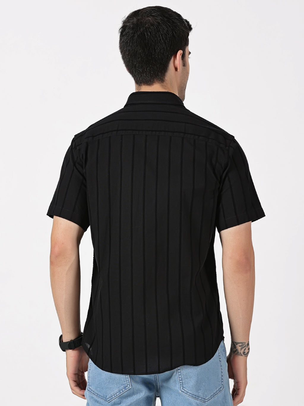 Black Striped Half Sleeve Shirt