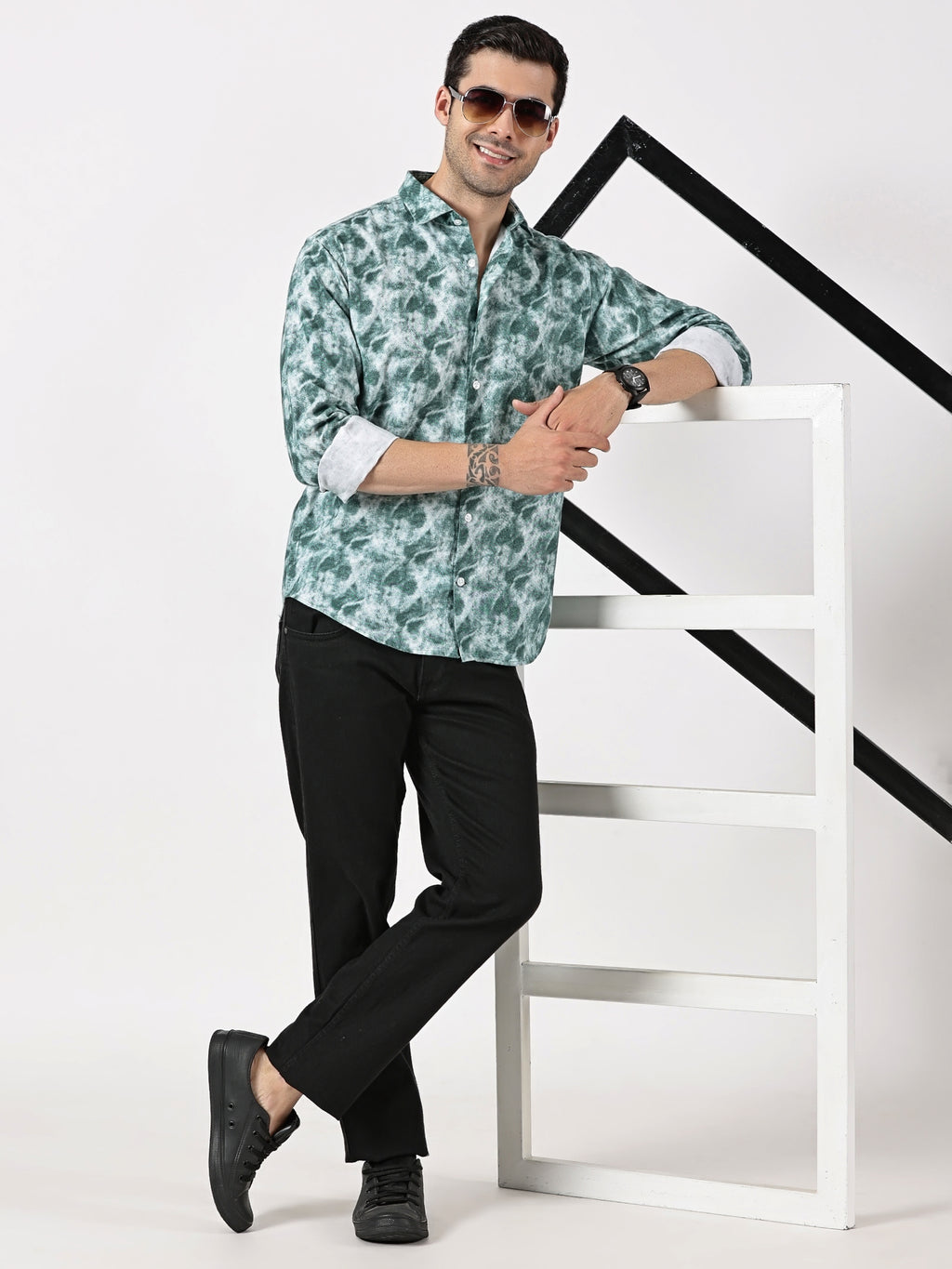 Green Cloud Print Casual Shirt
