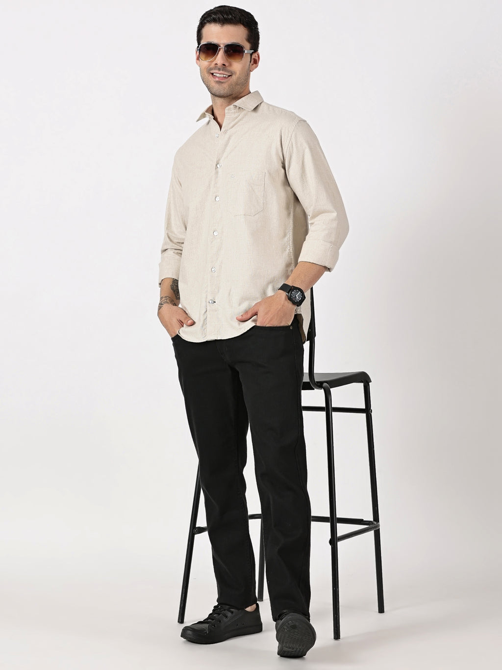 Beige Classic Solid Shirt