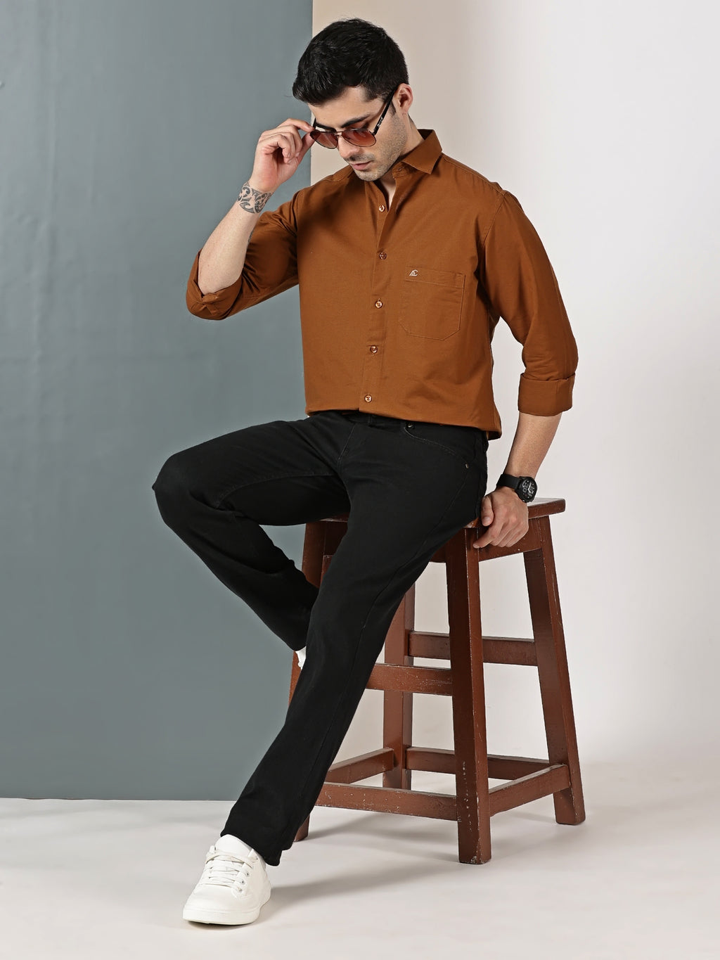 Rust Brown Solid Casual Shirt