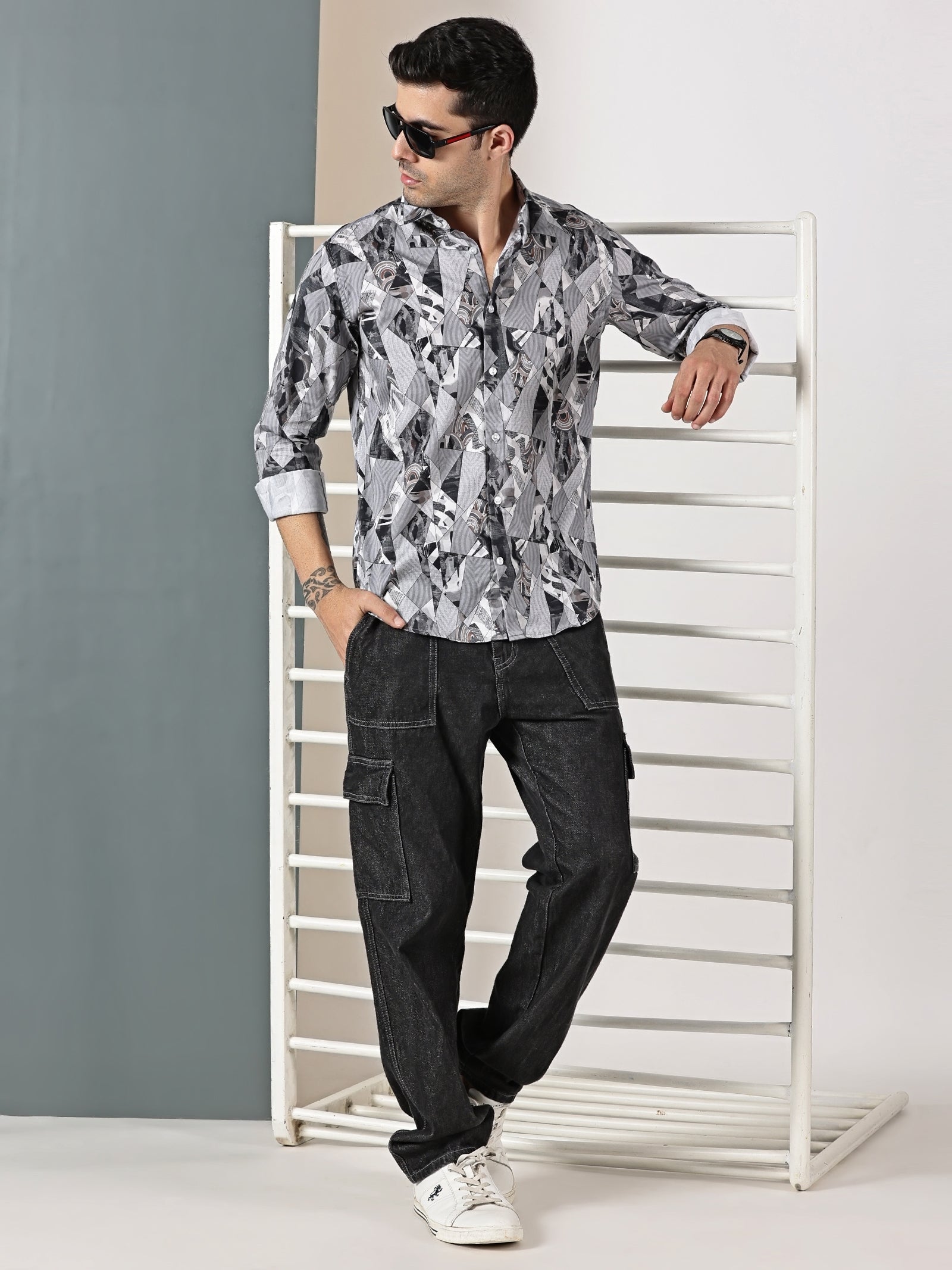Geometric Grey Printed Shirt