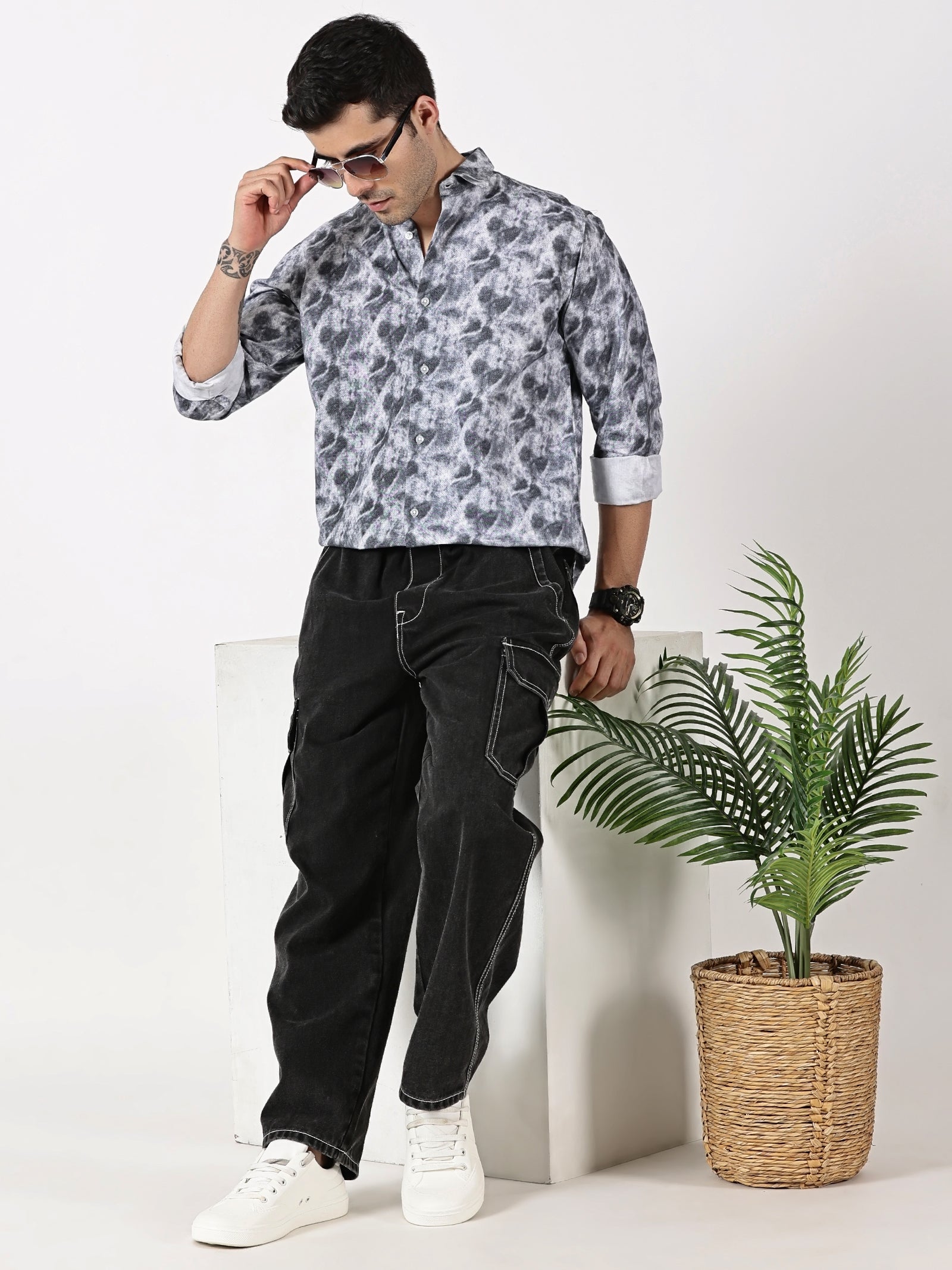 Black & Grey Cloud Print Shirt