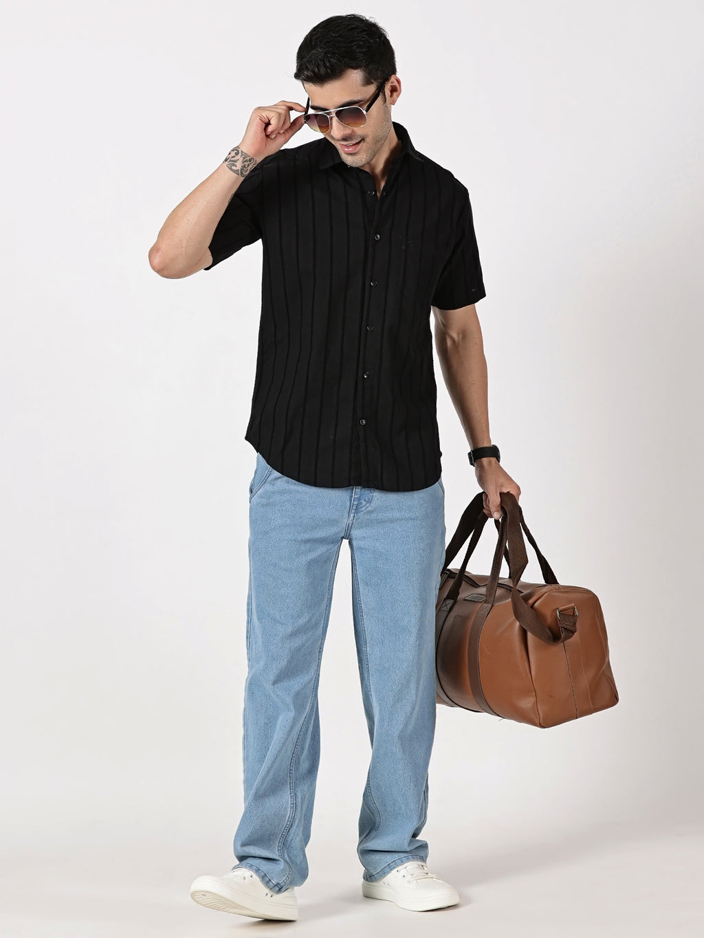 Black Striped Half Sleeve Shirt