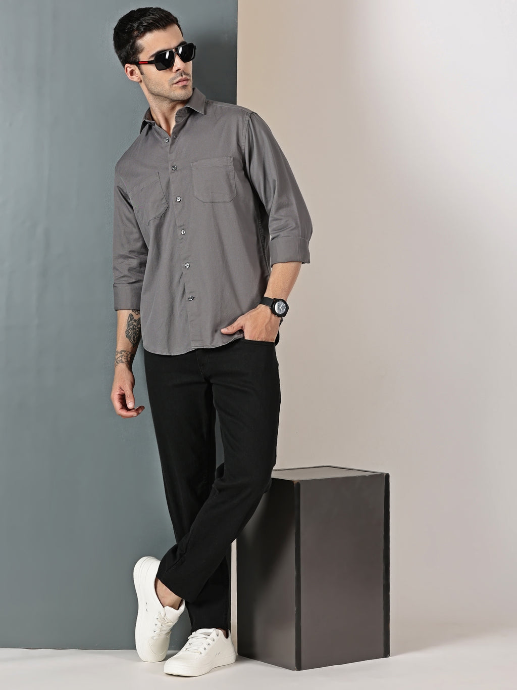Charcoal Grey Double Pocket Shirt