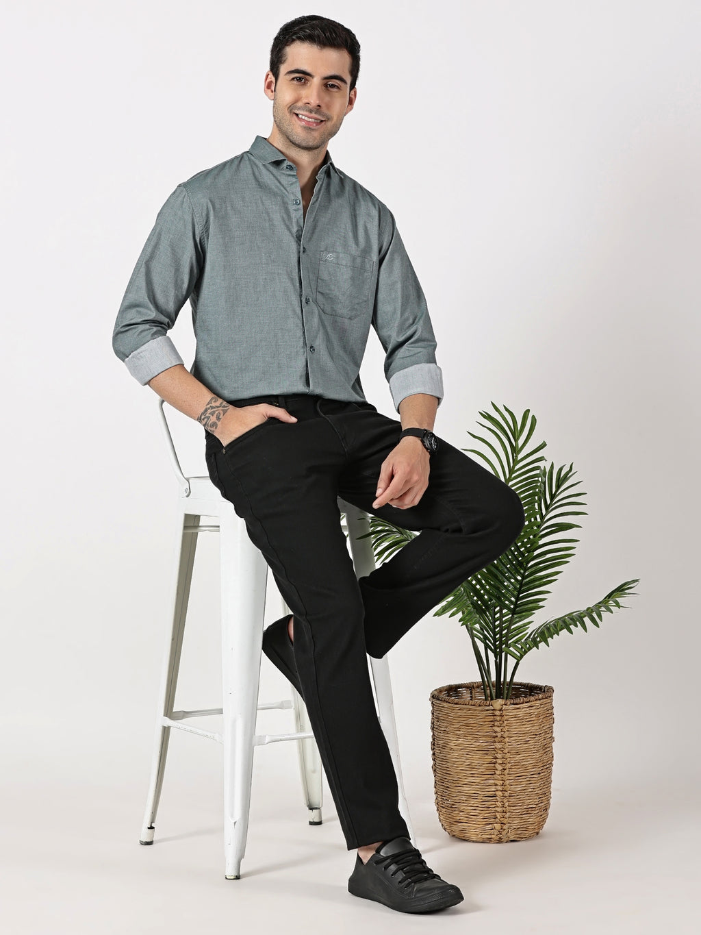 Teal Textured Solid Shirt