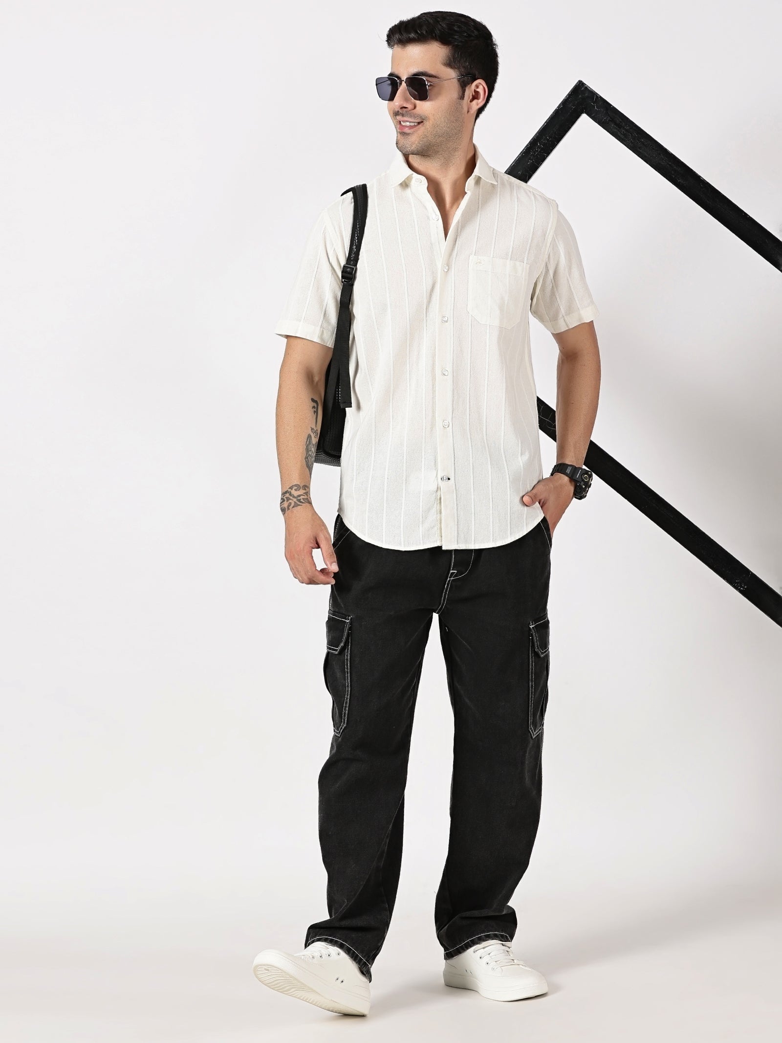 White Striped Half Sleeve Shirt