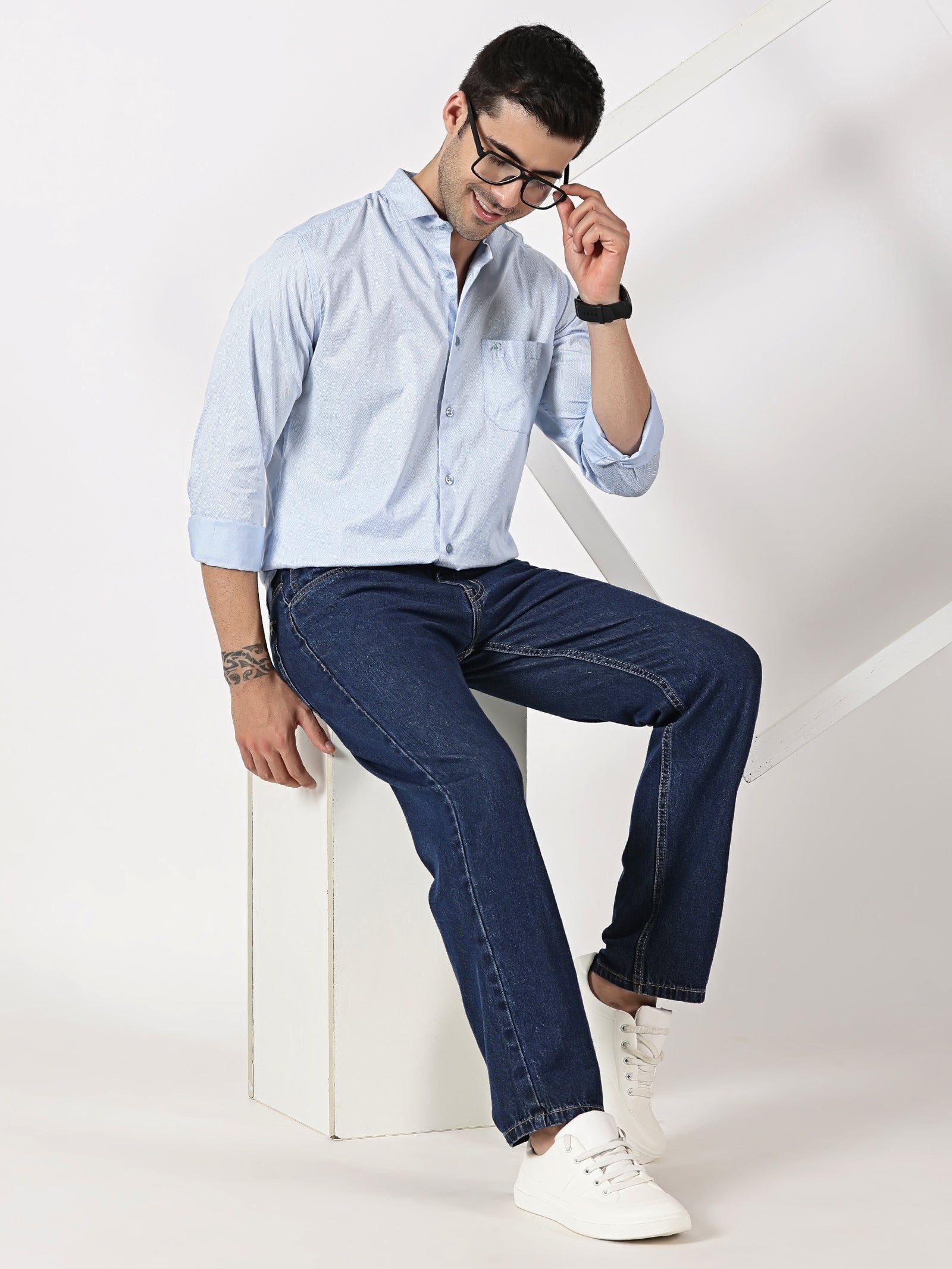 Sky Blue Textured Solid Shirt