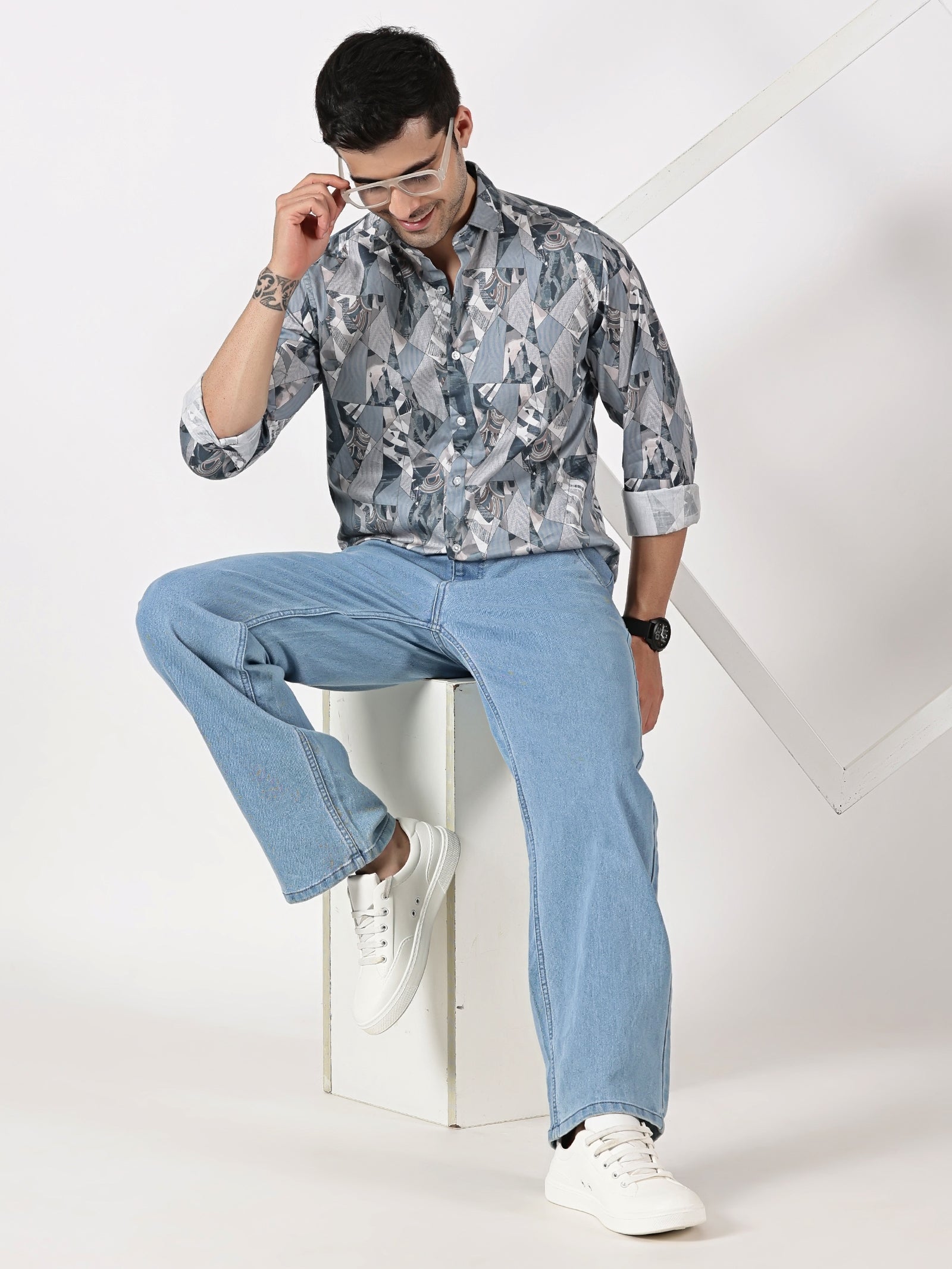 Grey Geometric Printed Shirt