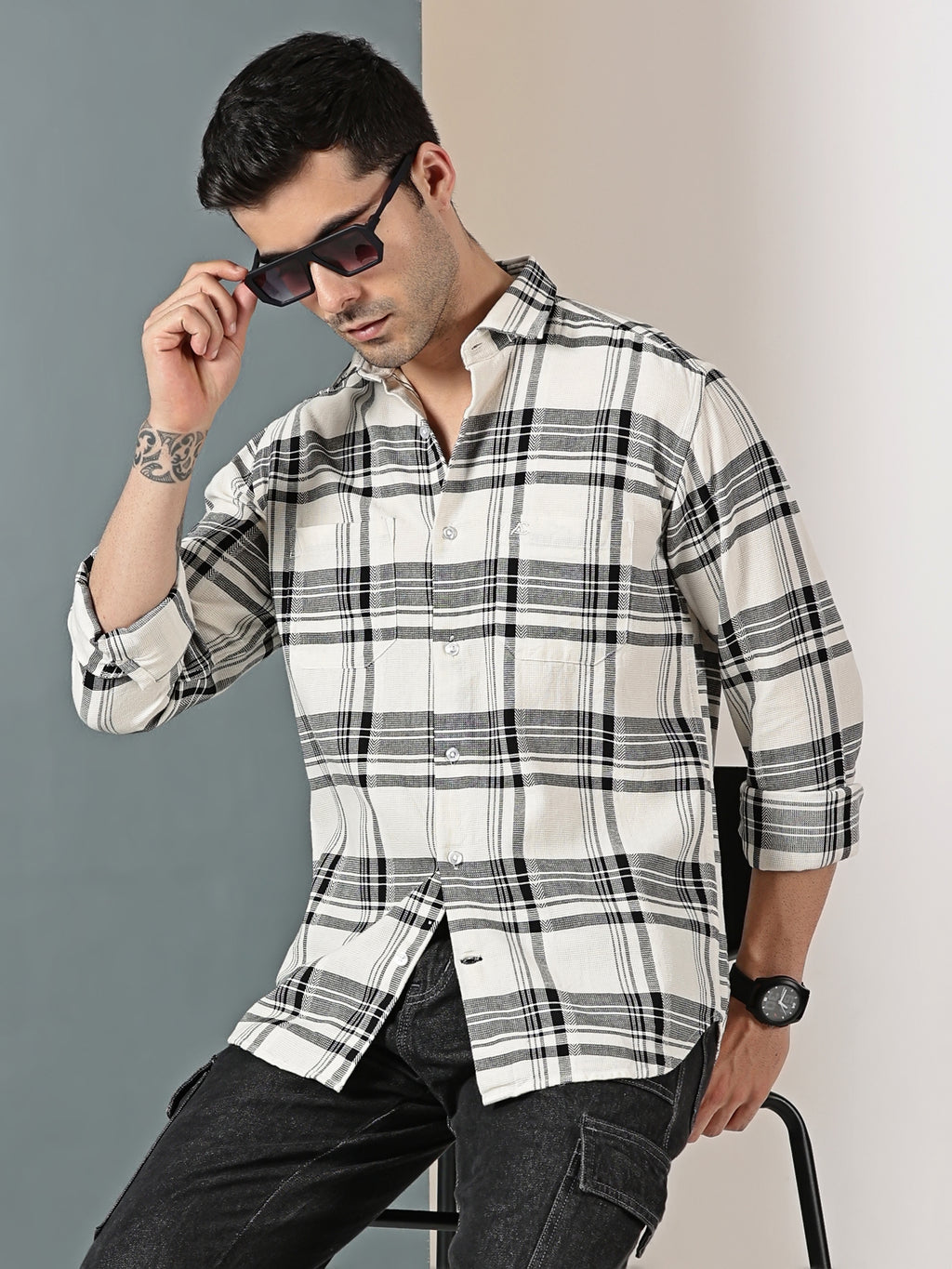 White & Black Checkered Shirt
