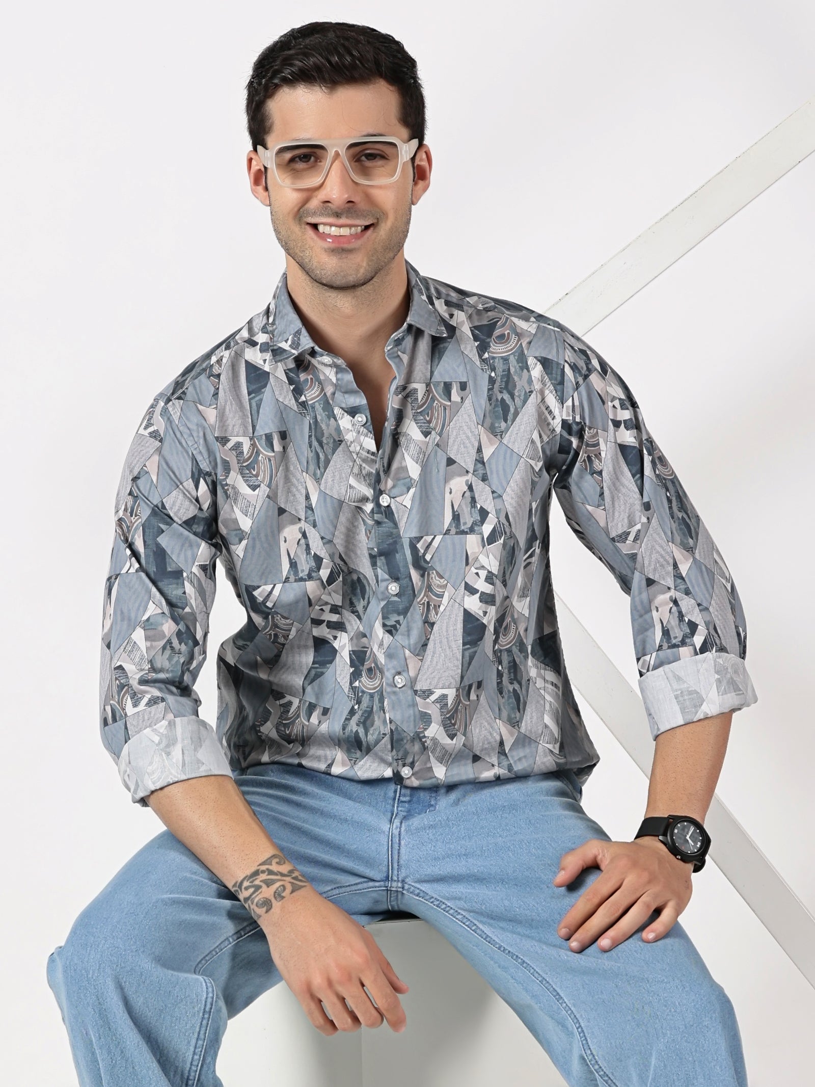 Grey Geometric Printed Shirt