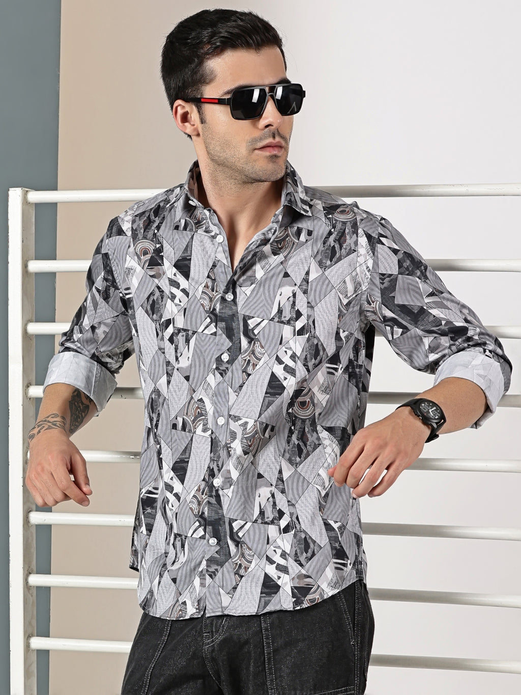 Geometric Grey Printed Shirt