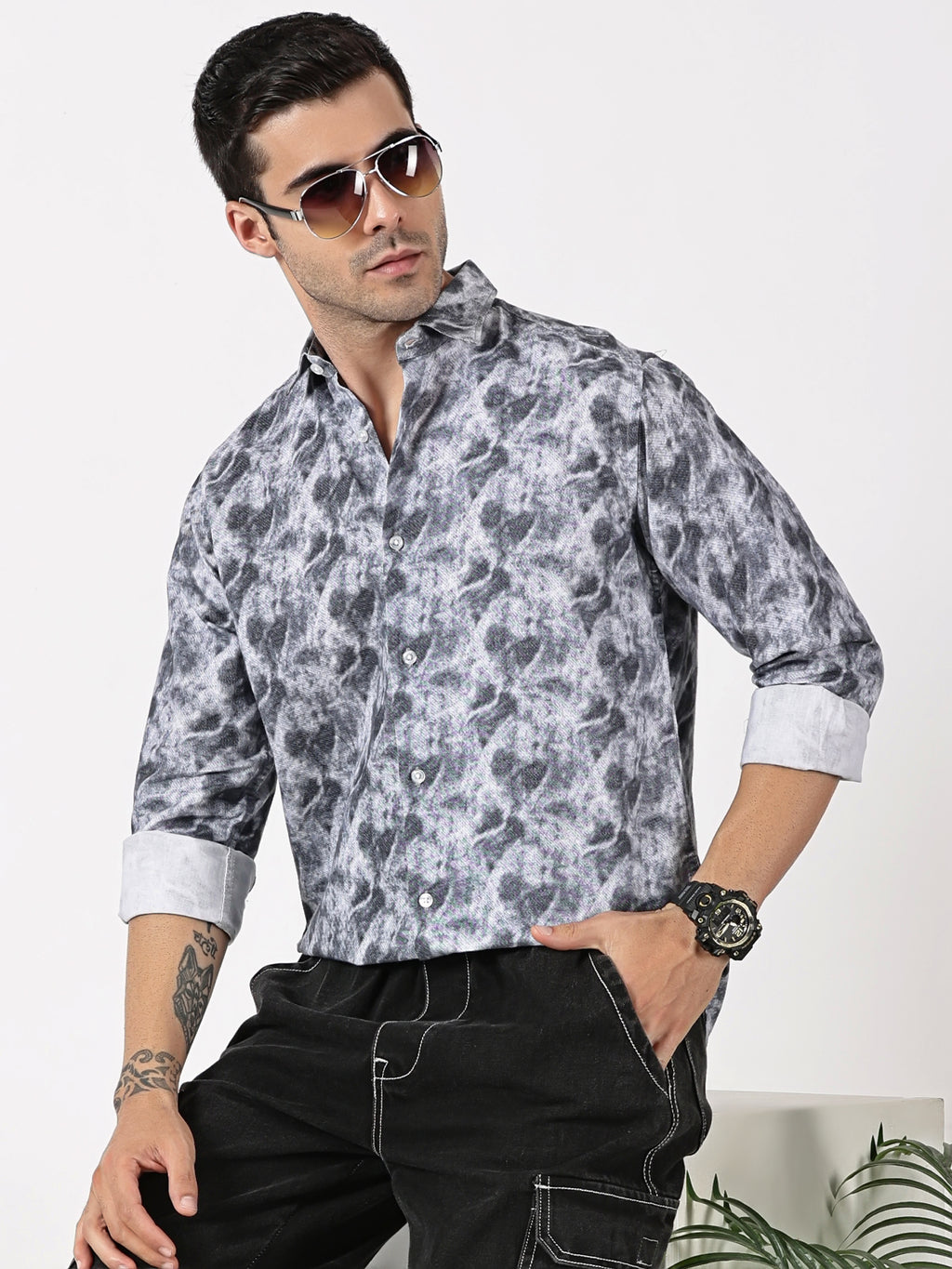 Black & Grey Cloud Print Shirt