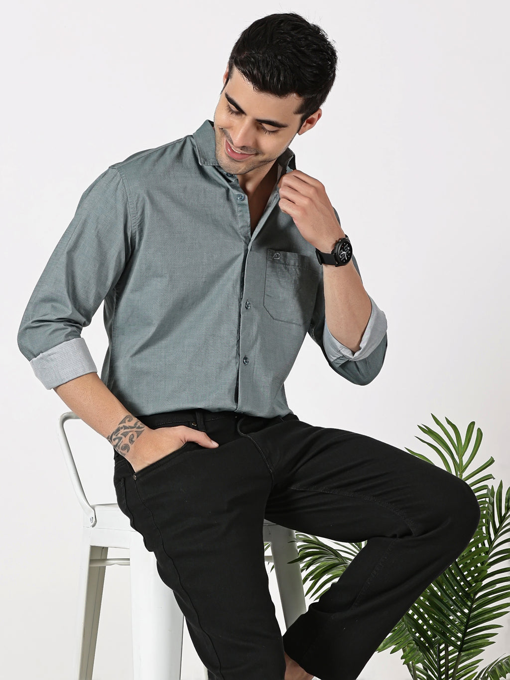 Teal Textured Solid Shirt