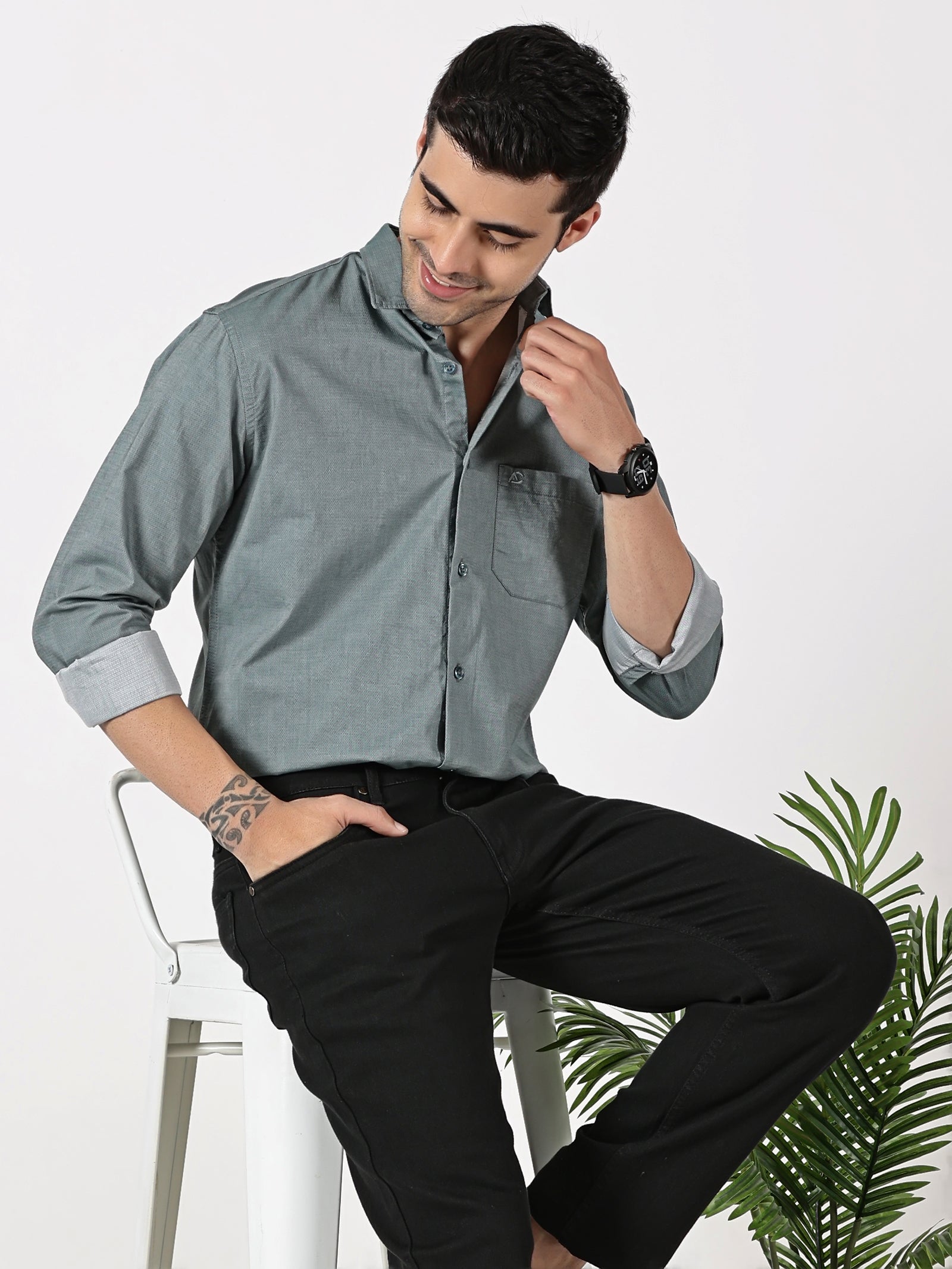Teal Textured Solid Shirt