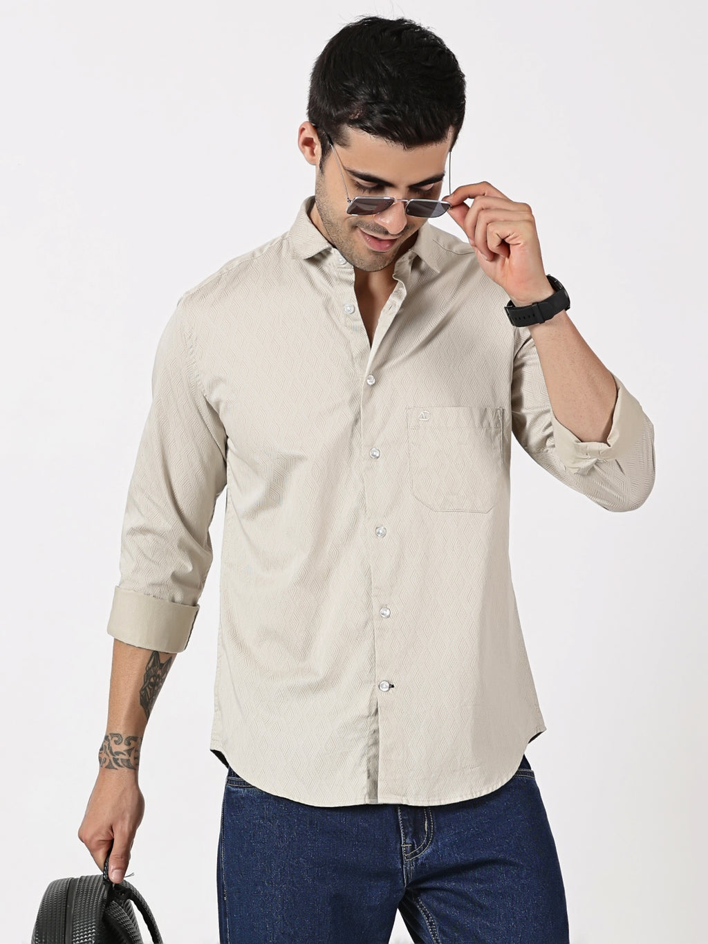 Beige Textured Solid Shirt