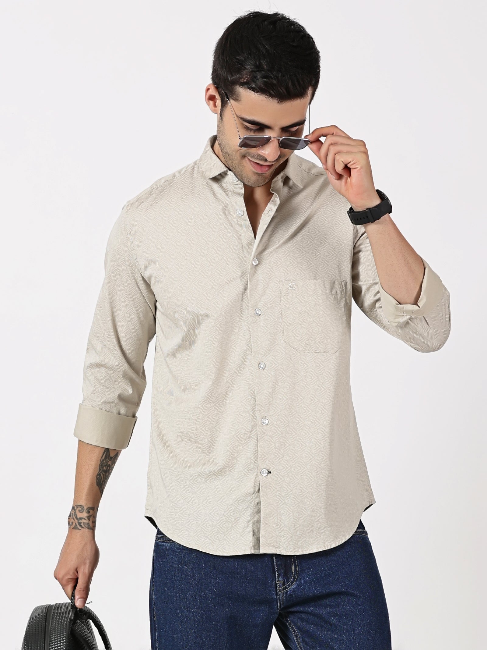 Beige Textured Solid Shirt