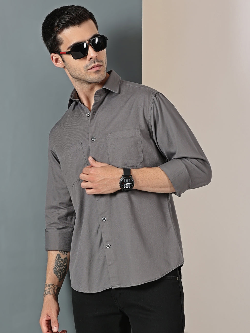 Charcoal Grey Double Pocket Shirt