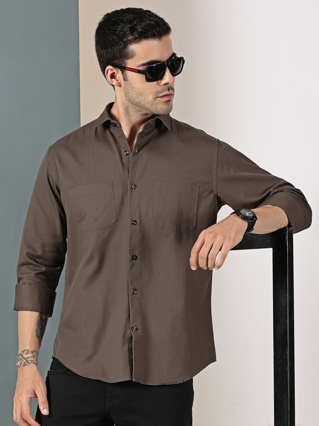 Coffee Brown Double Pocket Shirt