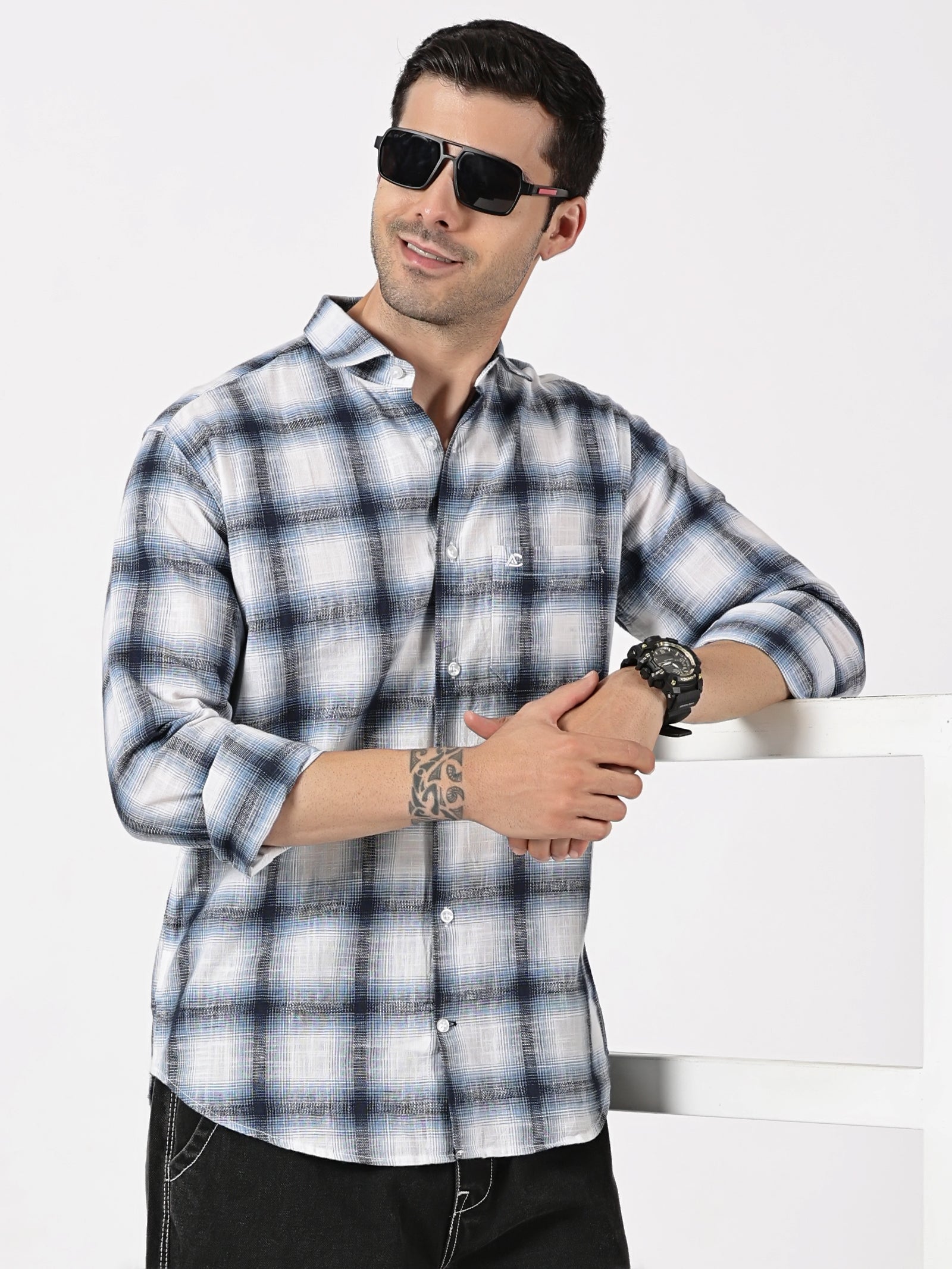 Blue Gradient Checkered Shirt