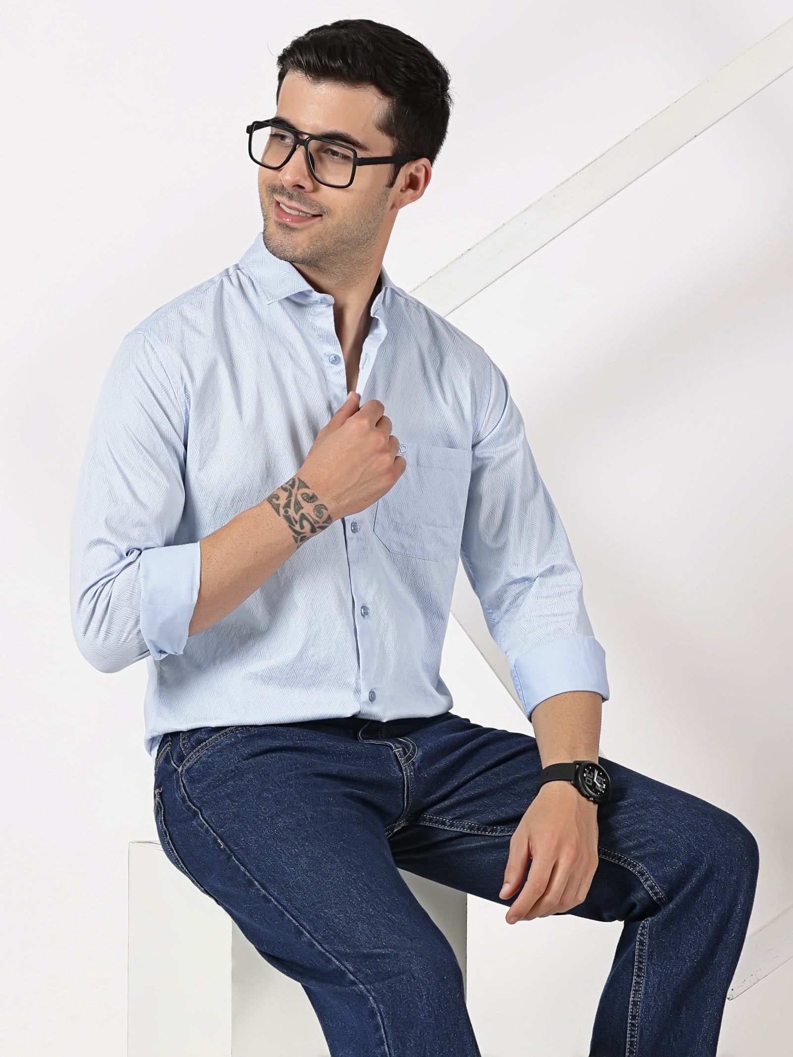 Sky Blue Textured Solid Shirt