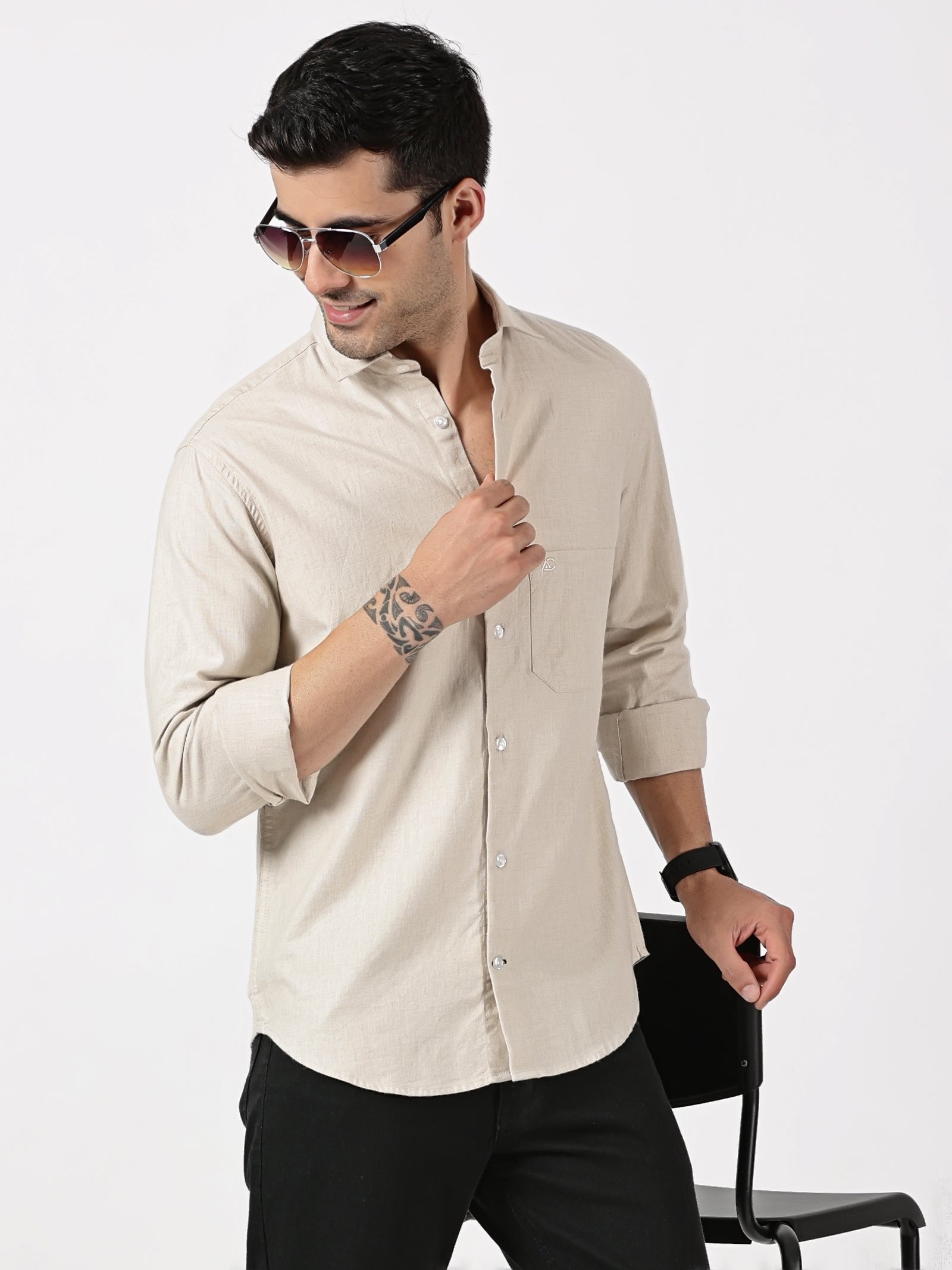 Beige Classic Solid Shirt