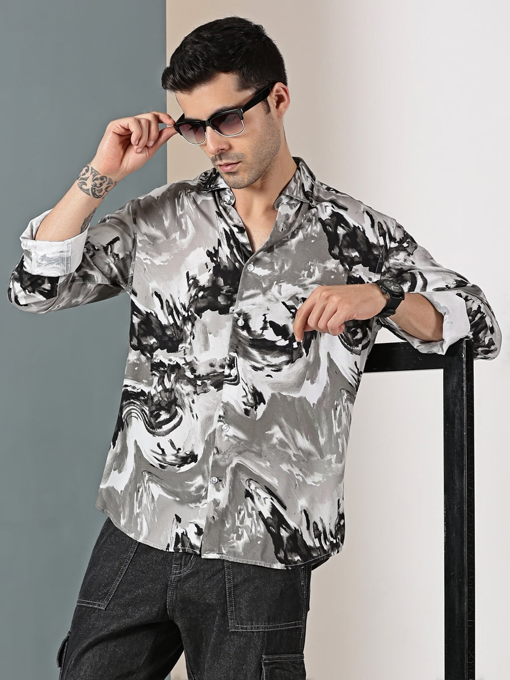 Geometric Grey Printed Shirt