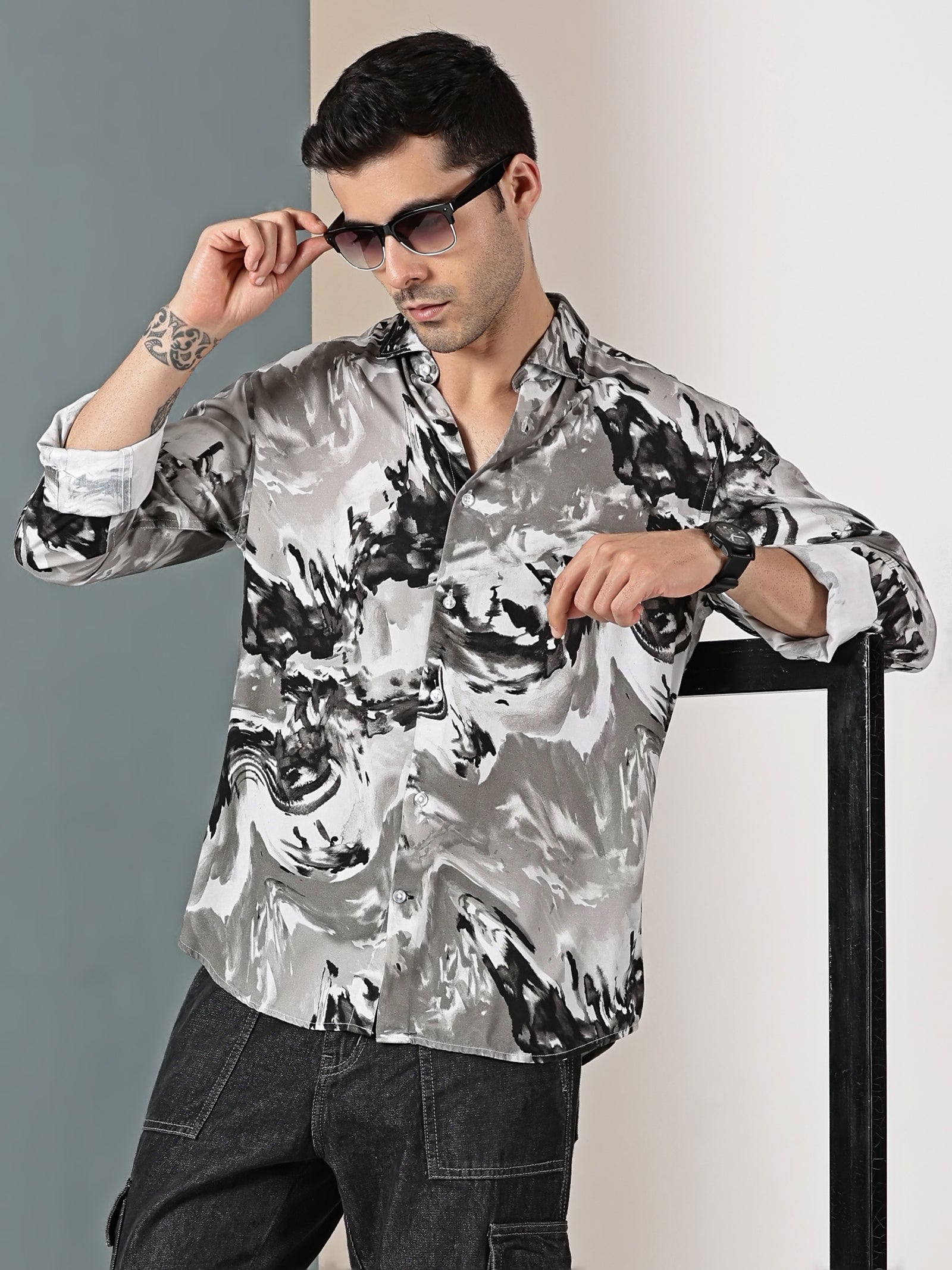 Geometric Grey Printed Shirt