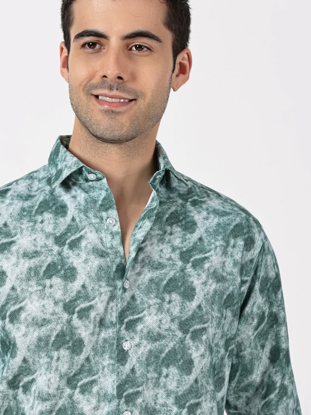 Green Cloud Print Casual Shirt
