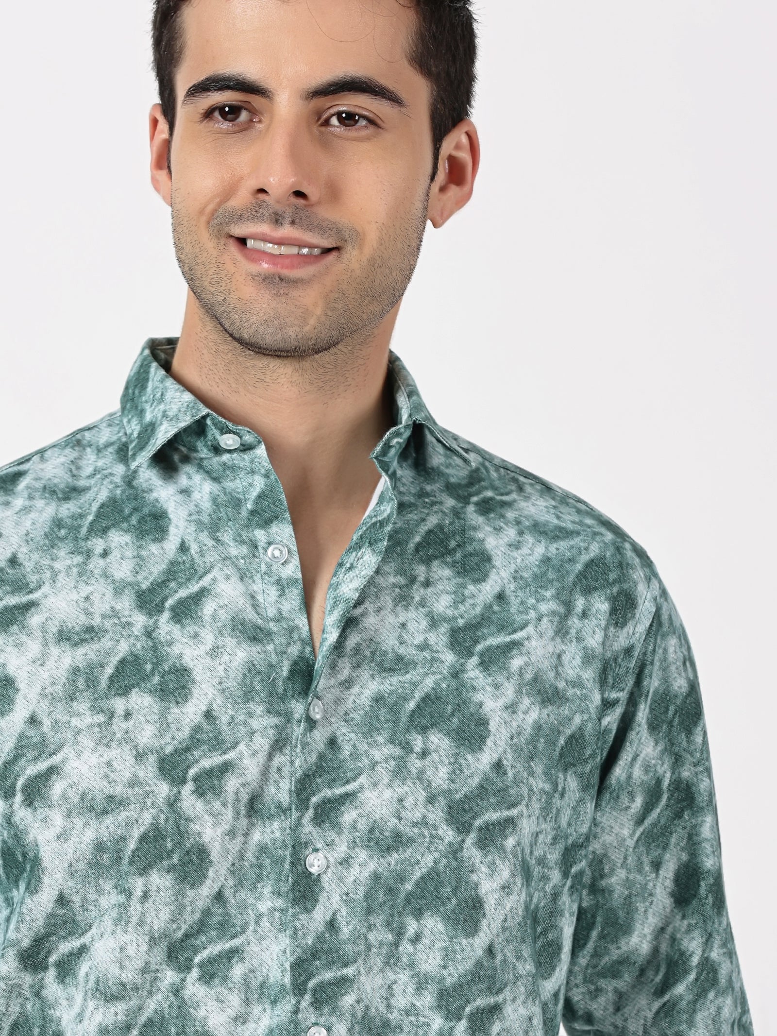 Green Cloud Print Casual Shirt
