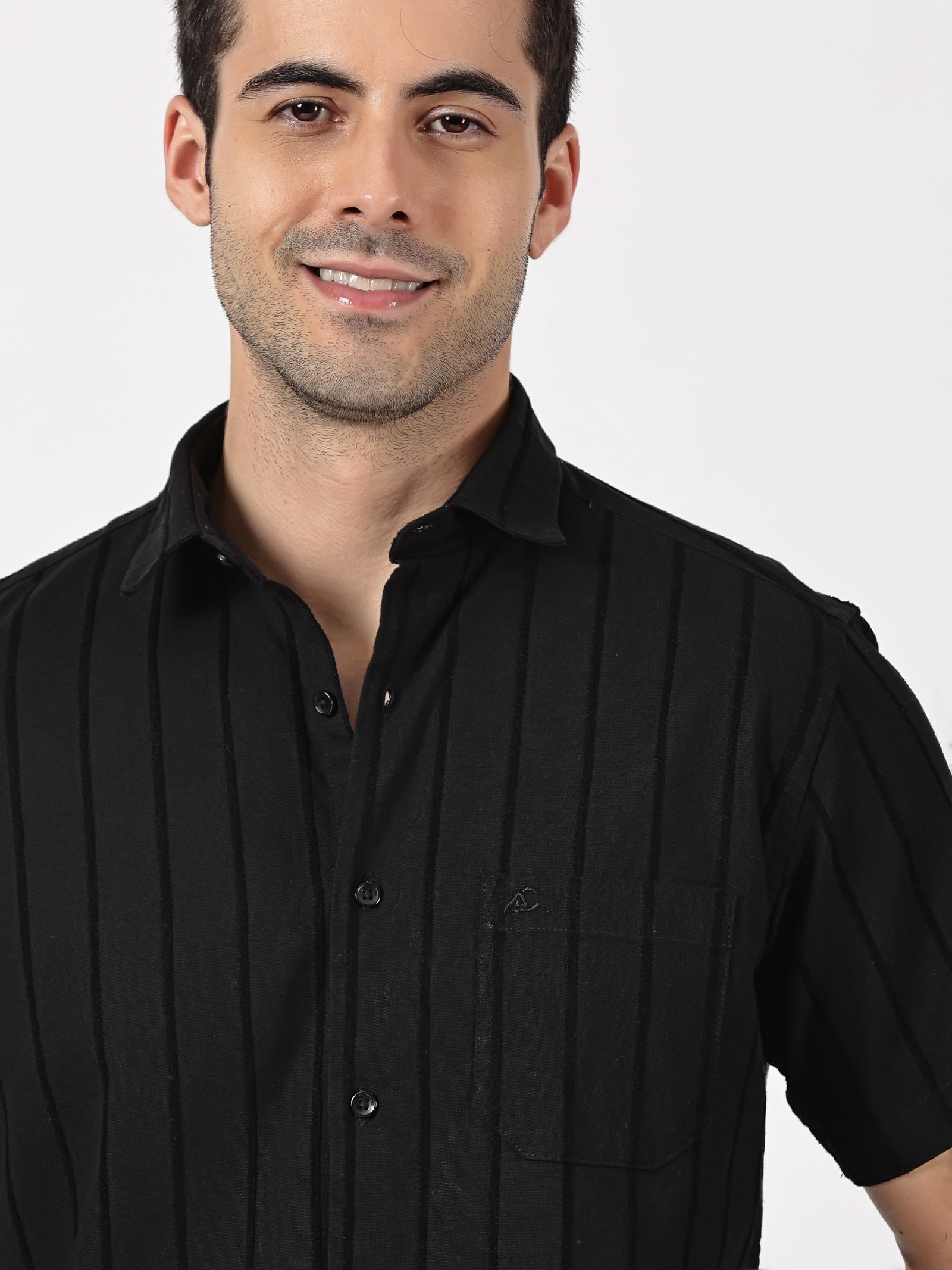 Black Striped Half Sleeve Shirt