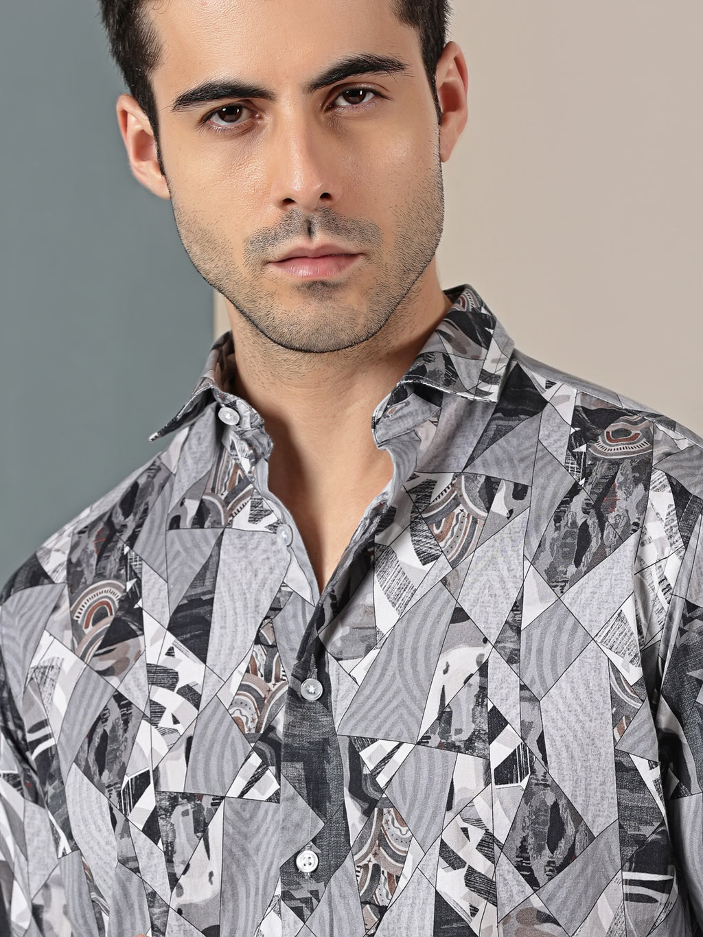 Geometric Grey Printed Shirt