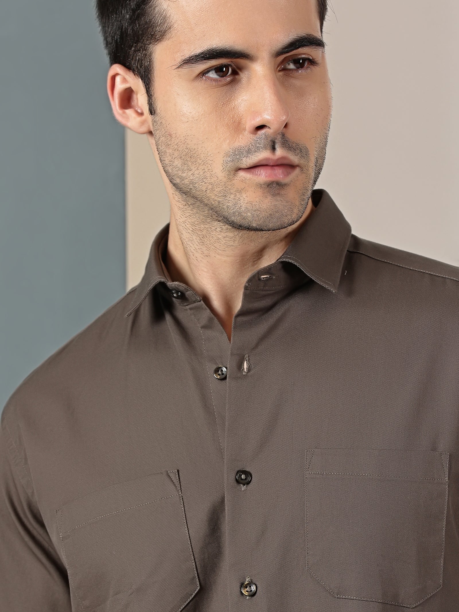 Coffee Brown Double Pocket Shirt